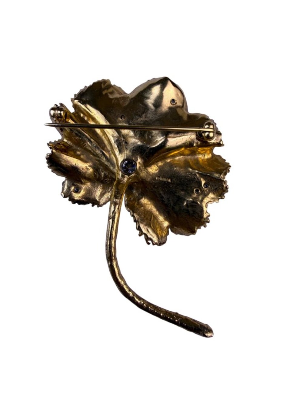 Michael Michaud Womens Gold Tone Brooch Ladys Mantle Leaf With Clear Crystals - Picture 2 of 4